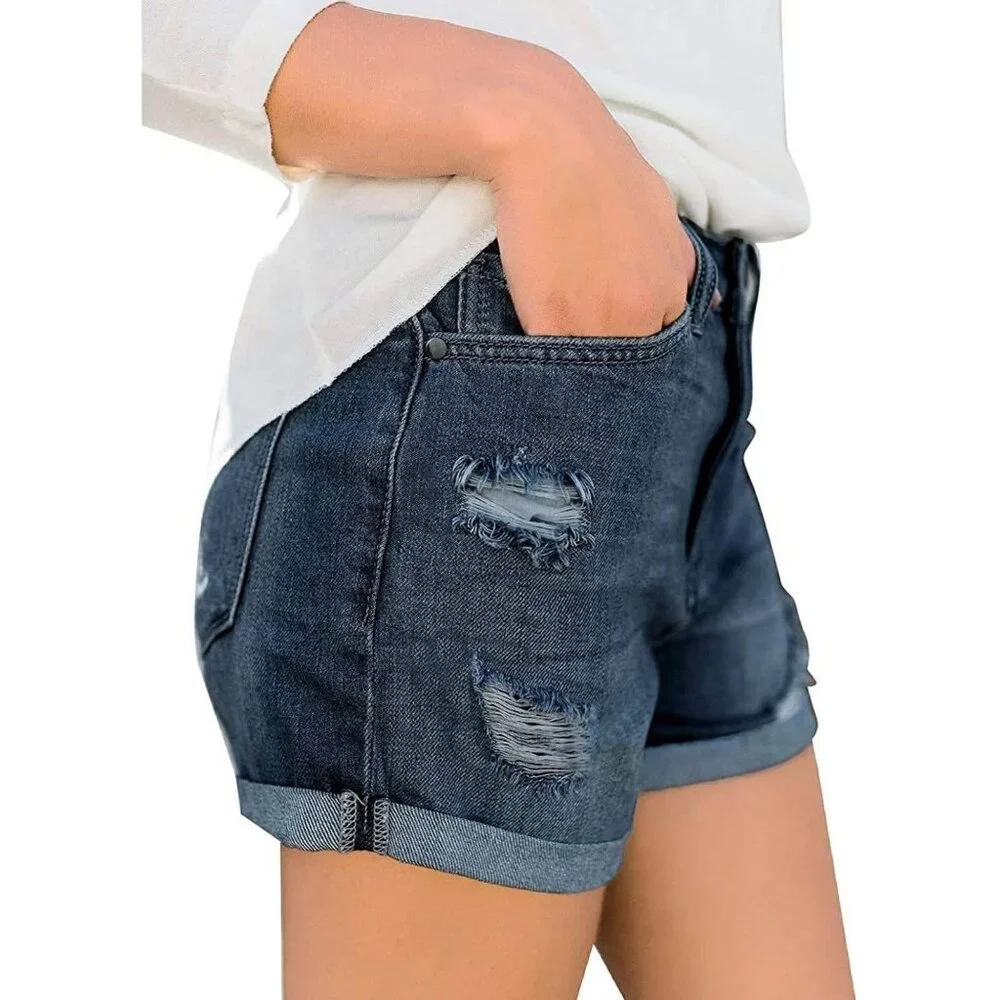 Shorts Sm Distressed Cuffed Ripped jean Denim Shorts Mid Rise Summer Classic